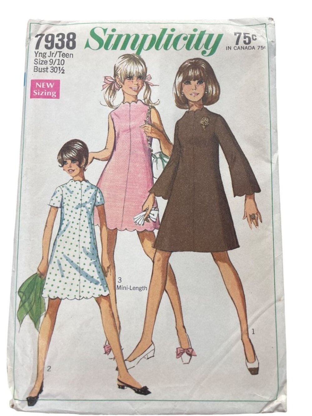 Vintage 60s Simplicity 7938 Sewing Pattern Size 9/10 Dresses In Two Lengths CUT